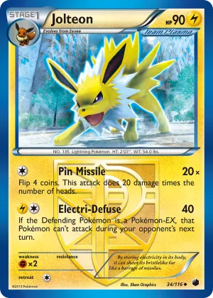 Jolteon Pokémon Plasma Freeze #34 Reverse Holo