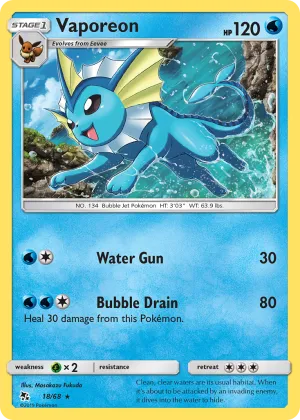 Vaporeon Pokémon Hidden Fates #18 Reverse Holo