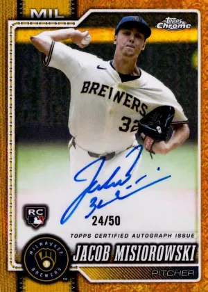 Jacob Misiorowski 2026 Topps Chrome Rookie Autographs Baseball Gold Refractor #RA-JM