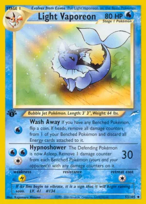 Light Vaporeon Pokémon Neo Destiny #52 1st Edition