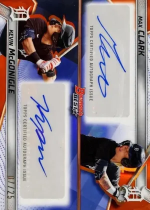 Max Clark / Kevin McGonigle 2025 Bowman's Best Dual Autographs Baseball Orange Refractor #DA-CMC