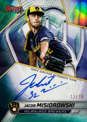Jacob Misiorowski 2025 Bowman s Best Of 2025 Autographs Baseball Teal Refractor #B25-JMI