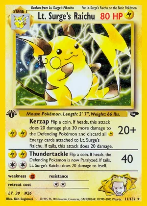 Lt. Surge's Raichu Pokémon Gym Challenge #11 Unlimited Holo