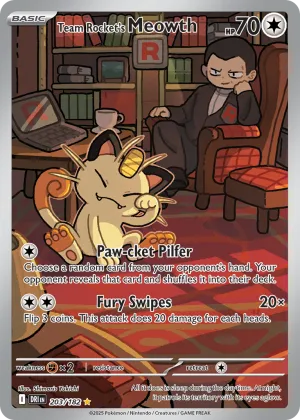 Team Rocket's Meowth Pokémon Destined Rivals #203 Holo