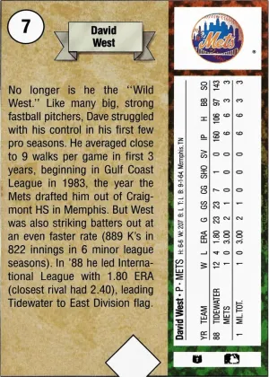 David West 1989 Upper Deck Baseball #7