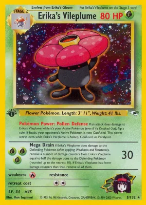 Erika's Vileplume Pokémon Gym Heroes #5 1st Edition Holo