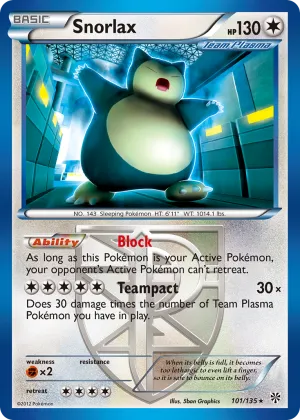 Snorlax Pokémon Plasma Storm #101 Reverse Holo