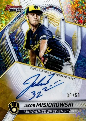 Jacob Misiorowski 2025 Bowman s Best Of 2025 Autographs Baseball Gold Mini-Diamond Refractor #B25-JMI