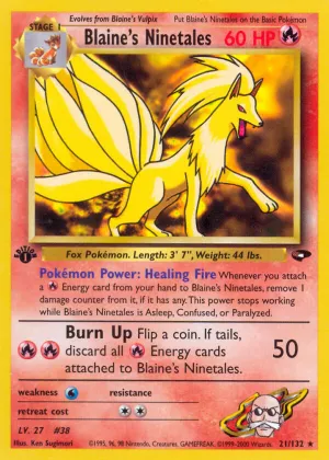 Blaine's Ninetales Pokémon Gym Challenge #21 1st Edition