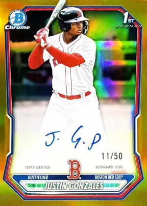 Justin Gonzales 2026 Bowman Chrome Prospects Autographs Baseball Gold Refractor #CPA-JG