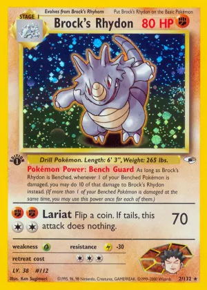 Brock's Rhydon Pokémon Gym Heroes #2 1st Edition Holo