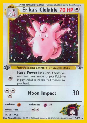 Erika's Clefable Pokémon Gym Heroes #3 1st Edition Holo