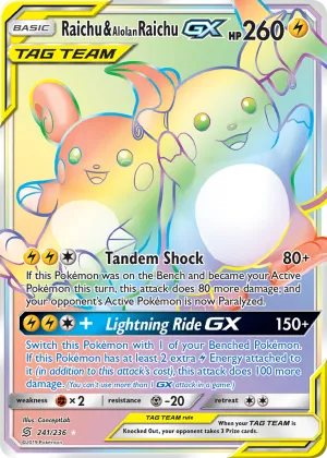 Raichu & Alolan Raichu-GX Pokémon Unified Minds #241 Holo