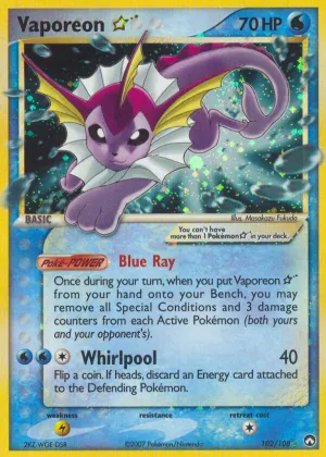 Vaporeon ★ Pokémon Power Keepers #102 Holo