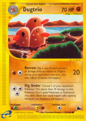 Dugtrio Pokémon Skyridge #52 Reverse Holo
