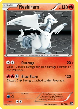Reshiram Pokémon Black & White #26 Reverse Holo