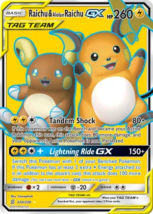 Raichu & Alolan Raichu-GX Pokémon Unified Minds #220 Holo