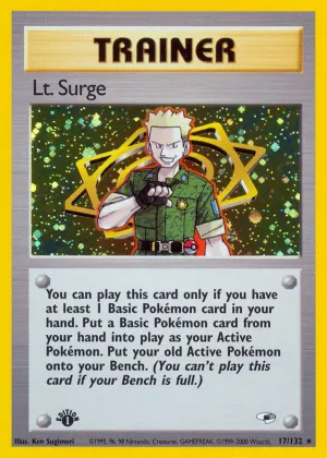 Lt. Surge Pokémon Gym Heroes #17 1st Edition Holo