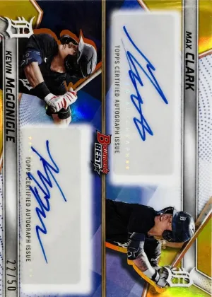 Max Clark / Kevin McGonigle 2025 Bowman's Best Dual Autographs Baseball Gold Refractor #DA-CMC