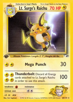 Lt. Surge's Raichu Pokémon Gym Heroes #28 1st Edition