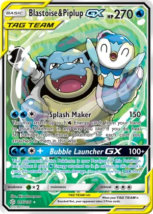 Blastoise & Piplup-GX Pokémon Cosmic Eclipse #215 Holo