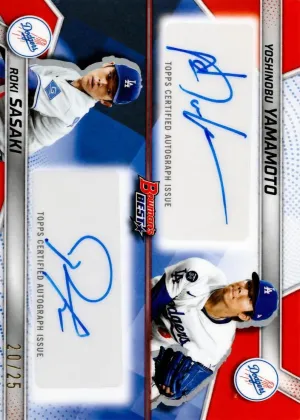 Yoshinobu Yamamoto / Roki Sasaki 2025 Bowman's Best Dual Autographs Baseball Orange Refractor #DA-YS