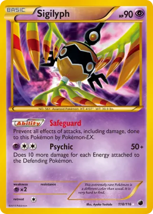 Sigilyph Pokémon Plasma Freeze #118 Holo