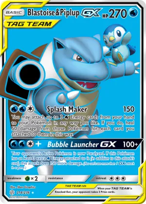 Blastoise & Piplup-GX Pokémon Cosmic Eclipse #214 Holo
