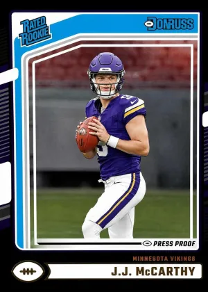 J.J. McCarthy 2024 Panini Donruss Football Press Proof Black Die-Cut #303