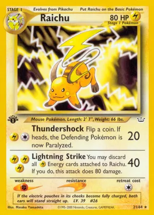 Raichu Pokémon Neo Revelation #21 1st Edition