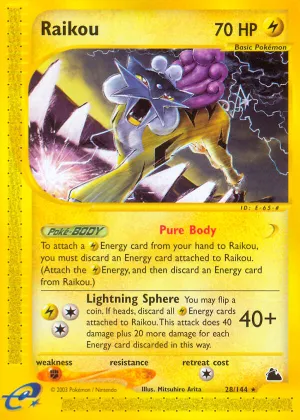 Raikou Pokémon Skyridge #28 Reverse Holo