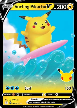 Surfing Pikachu V Pokémon Celebrations #8 Holo