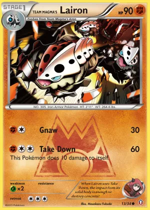 Team Magma's Lairon Pokémon Double Crisis #13 Reverse Holo