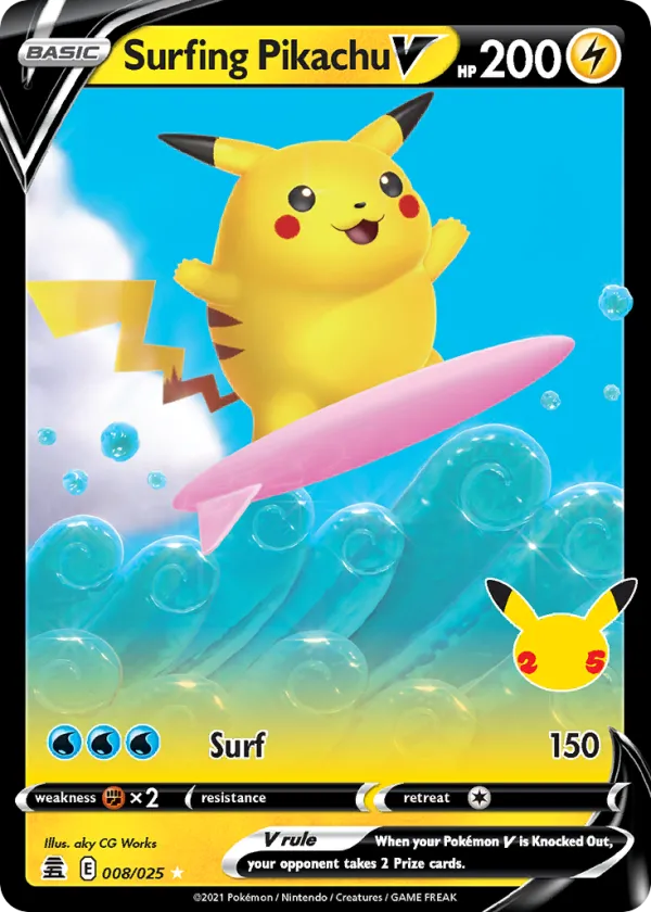 Surfing Pikachu V Pokémon Celebrations #8 Holo