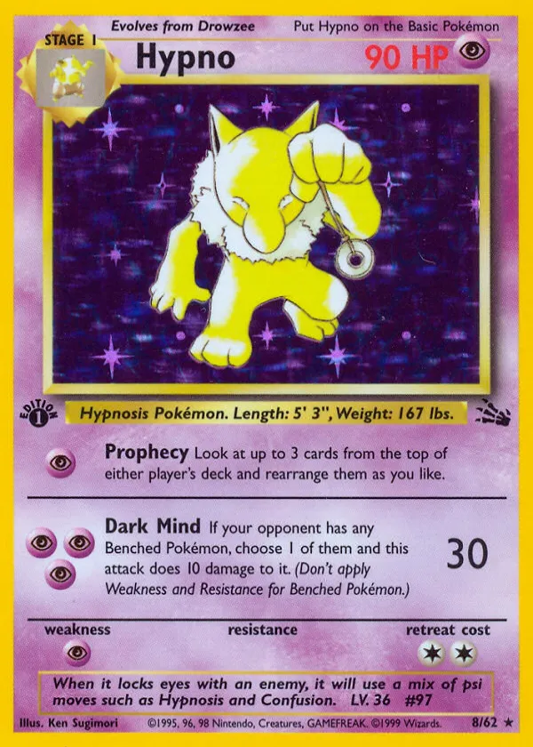Hypno Pokémon Fossil #8 1st Edition Holo