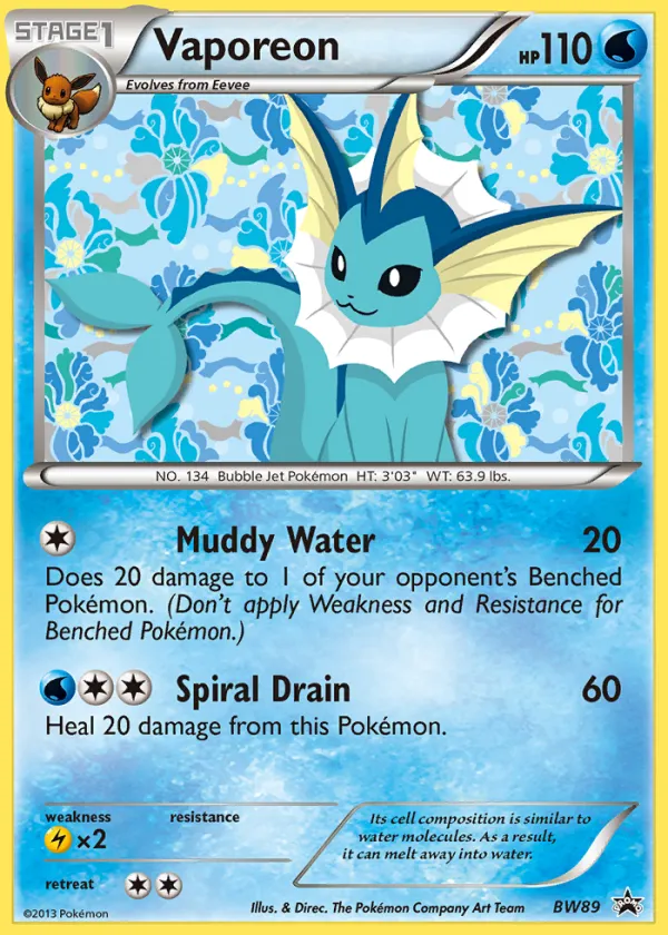 Vaporeon Pokémon BW Black Star Promos #BW89 Holo