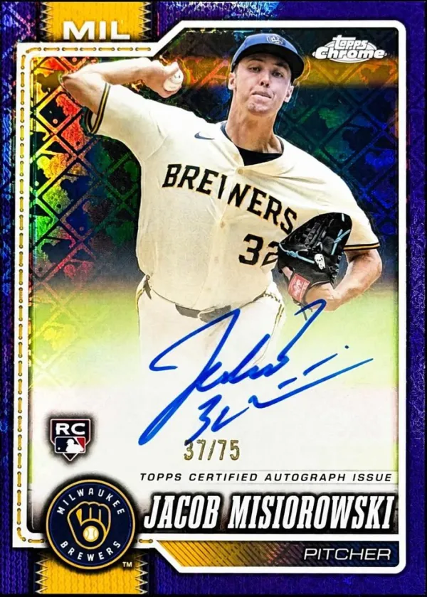 Jacob Misiorowski 2026 Topps Chrome Rookie Autographs Baseball Purple Refractor #RA-JM