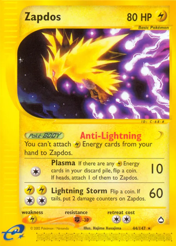 Zapdos Pokémon Aquapolis #44 Reverse Holo
