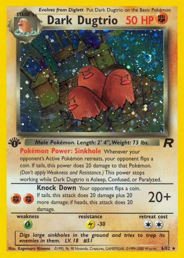 Dark Dugtrio Pokémon Team Rocket #6 1st Edition Holo