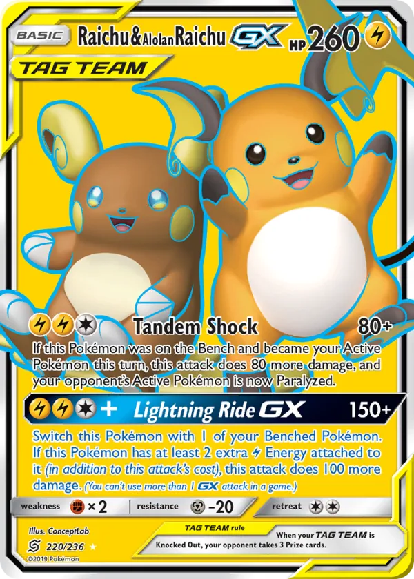 Raichu & Alolan Raichu-GX Pokémon Unified Minds #220 Holo