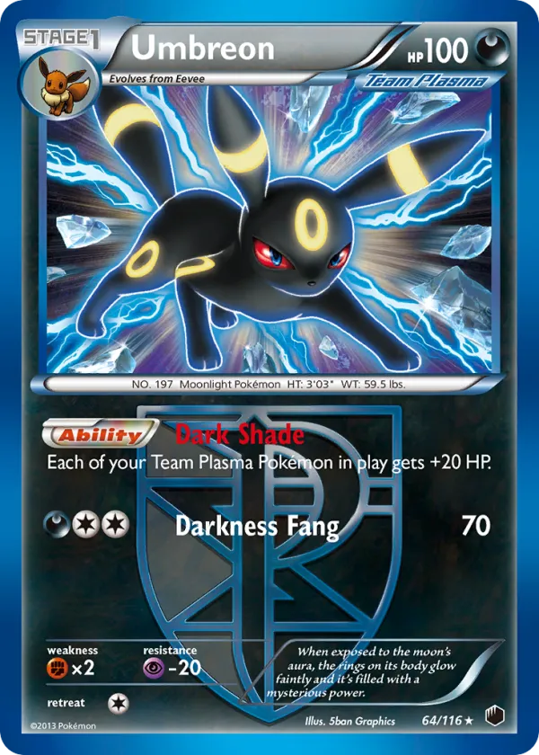 Umbreon Pokémon Plasma Freeze #64 Reverse Holo
