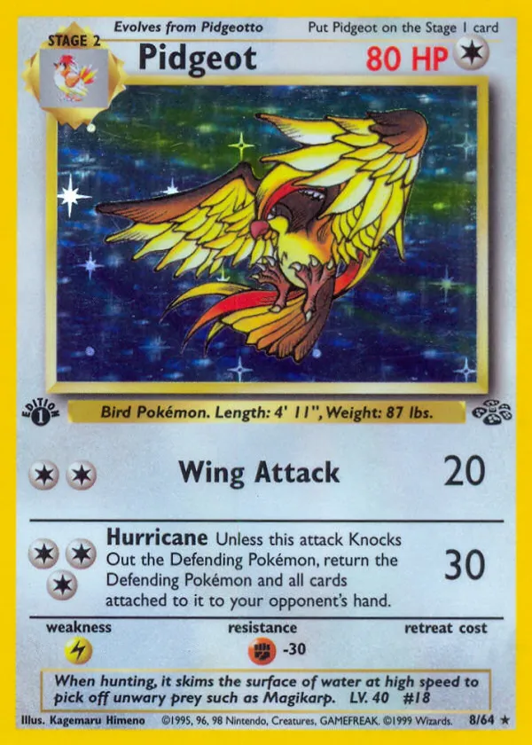 Pidgeot Pokémon Jungle #8 1st Edition Holo