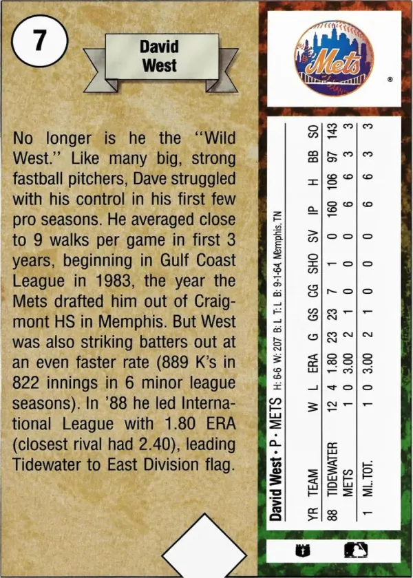 David West 1989 Upper Deck Baseball #7