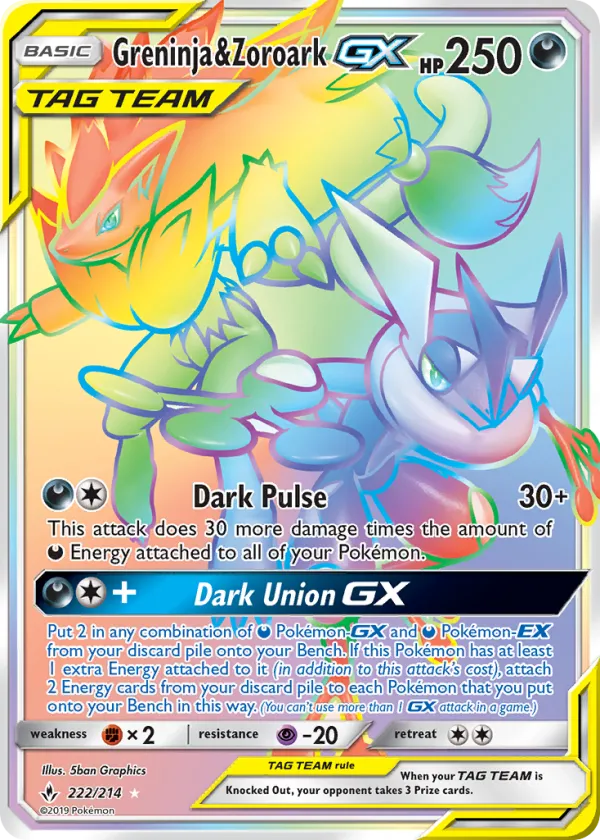 Greninja & Zoroark-GX Pokémon Unbroken Bonds #222 Holo