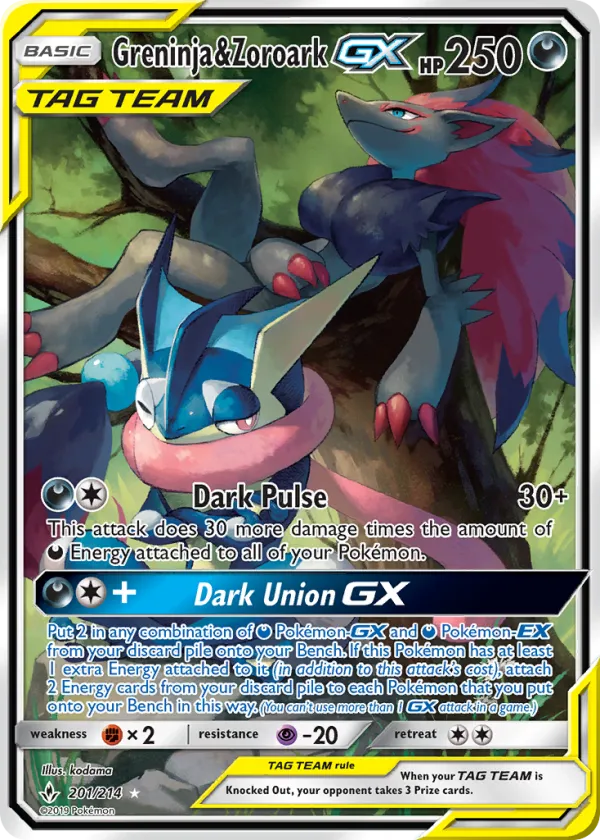 Greninja & Zoroark-GX Pokémon Unbroken Bonds #201 Holo