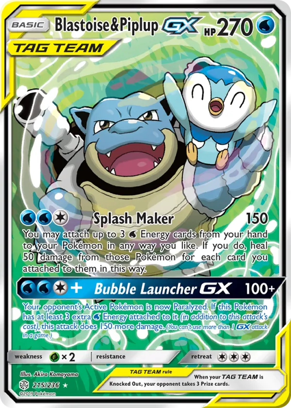 Blastoise & Piplup-GX Pokémon Cosmic Eclipse #215 Holo