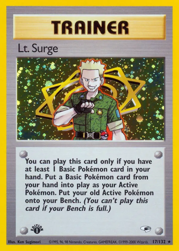 Lt. Surge Pokémon Gym Heroes #17 1st Edition Holo