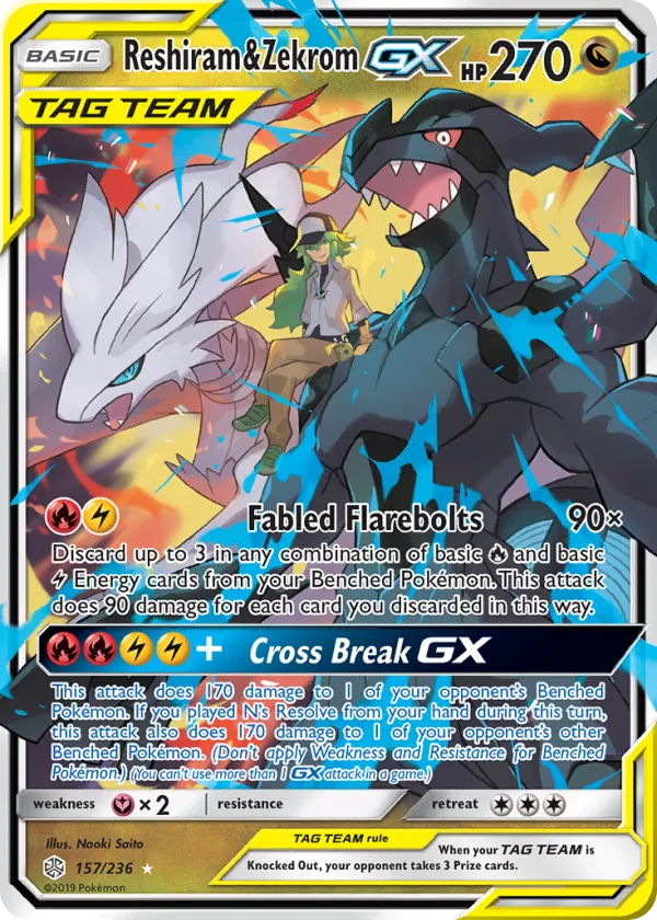 Reshiram & Zekrom-GX Pokémon Cosmic Eclipse #157 Holo