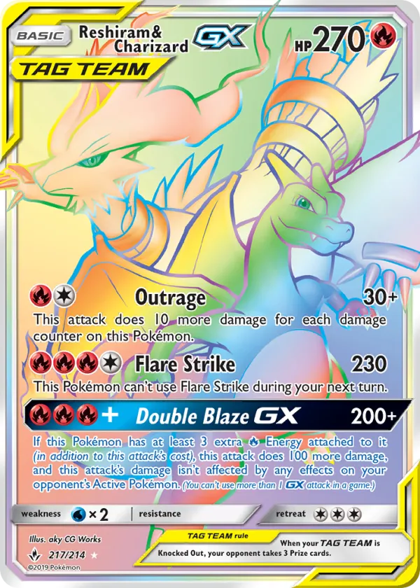 Reshiram & Charizard-GX Pokémon Unbroken Bonds #217 Holo