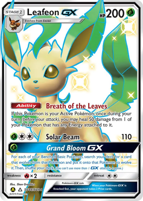 Leafeon-GX Pokémon Hidden Fates Shiny Vault #SV46 Holo